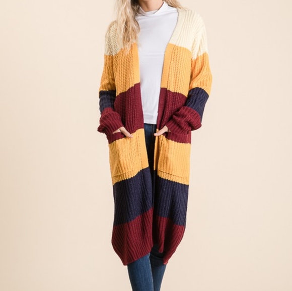 2 LEFT! Long colorblock thick knit cardigan - Picture 6 of 7